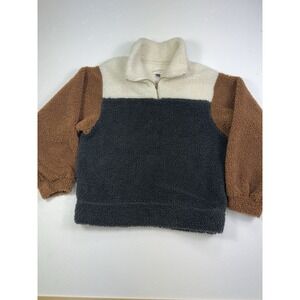 Universal Thred Women's Color Block Quarter-Zip Fuzzy Size M Pullover Jacket
